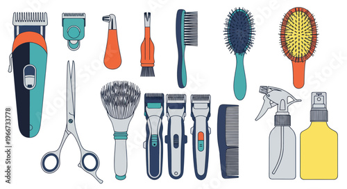 Grooming Tools Collection: Clippers, Scissors, Brushes, Sprayers