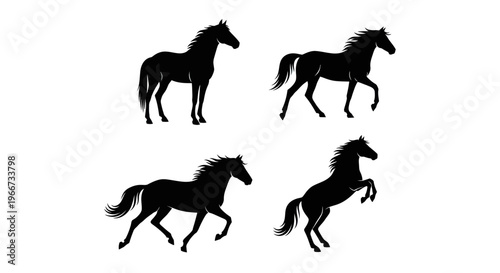 Horse Silhouettes: Four Poses - Standing, Trotting, Galloping, Rearing