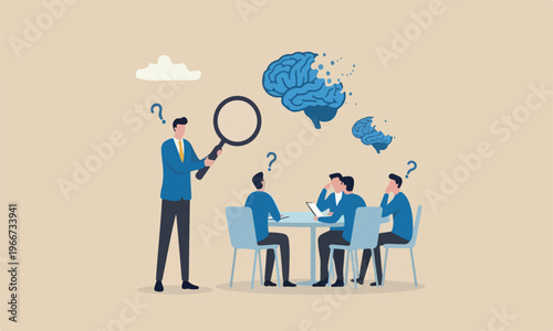 Amnesia remember with meeting teams together magnifying glass analyze amnesia patient brain