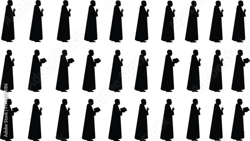 Priest silhouettes praying and reading bible, religious worship concept, spiritual leader, church ceremony, faith devotion practice