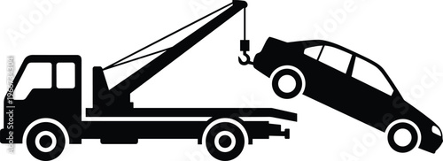 Tow truck service icon, vehicle recovery symbol, roadside assistance, car towing, transport emergency support system