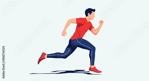 Man running fast in casual wear on a plain background in a dynamic pose.