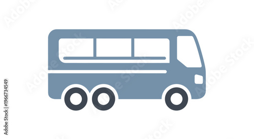 A blue bus travels down a road with wheels and windows
