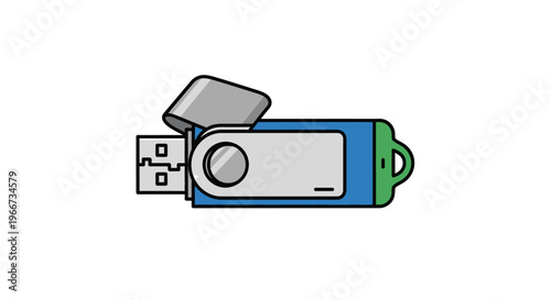 An illustration of a colorful USB flash drive on a white background.