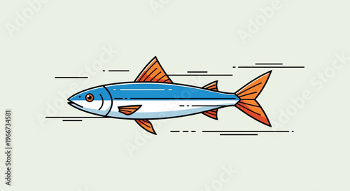 A blue and orange fish swims quickly through the water with motion lines.