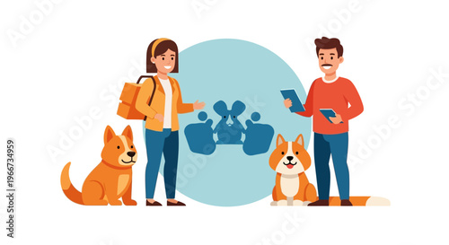 Couple with two Corgi dogs.