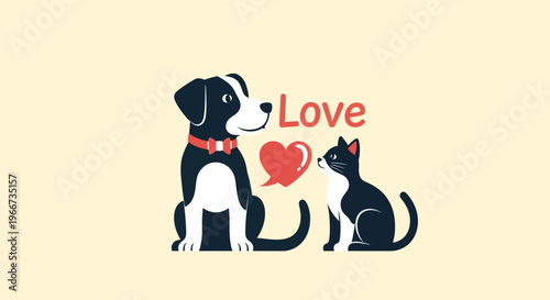 Dog and cat sitting together sweetly.