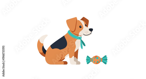 Cute Dog Sitting With Blue Scarf.