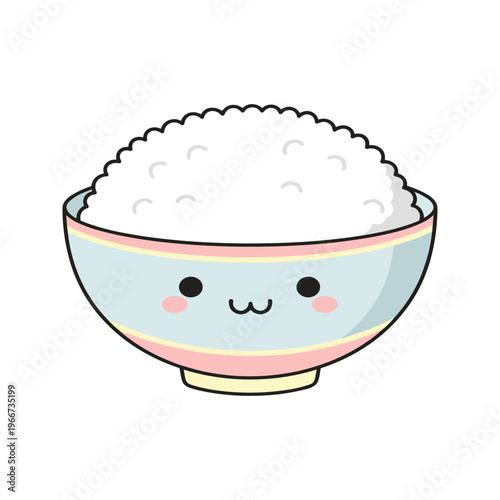 Cartoon bowl of white rice smiling.