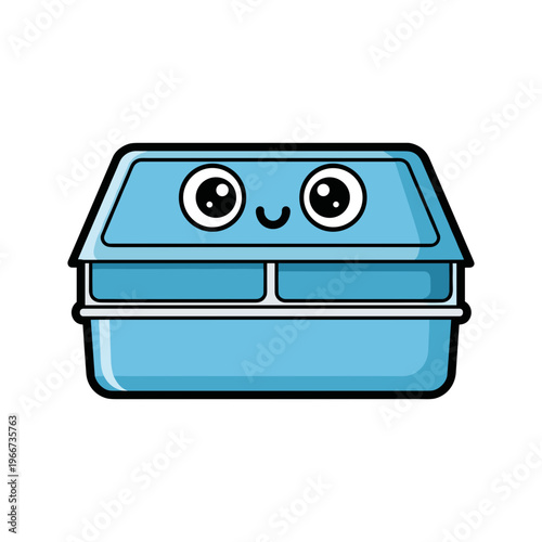 Cute cartoon blue lunch box character.