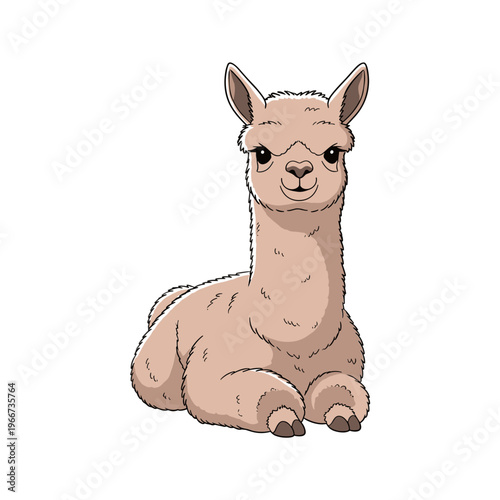 Cute Cartoon Alpaca Sitting Down.