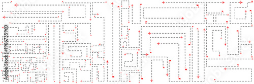 Aircraft tracking, plane path, and location pins. Vector illustration and dotted flight tracks showing routes, scalable vector graphic for airline marketing, tourism maps.