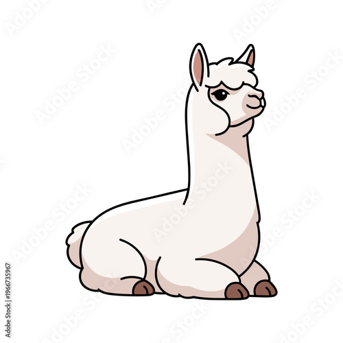 Cute Cartoon White Llama Sitting Down.