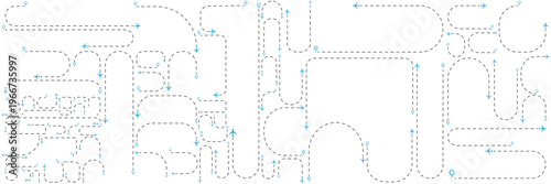 Aircraft tracking, plane path, and location pins. Vector illustration and dotted flight tracks showing routes, scalable vector graphic for airline marketing, tourism maps.