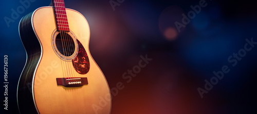 Guitar and blank dark grunge stage background
