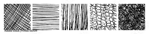 Set of monochrome hand-drawn crosshatch textures
