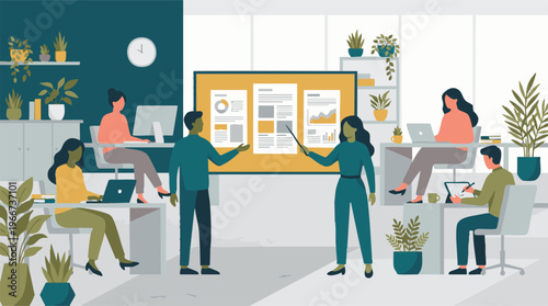 Diverse Business Professionals Collaborating and Working in Modern Office