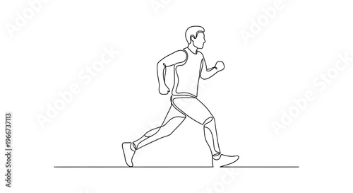 Man Running, One Line Drawing, Minimalist Style, Fitness and Sport Concept