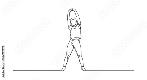 Woman stretching arms overhead, continuous line drawing, fitness and wellness concept
