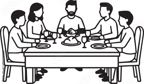 A family shares a meal together, sitting around a table, fostering bonds and creating lasting memories.