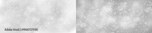 Many white cold flake elements on transparent background. PNG heavy snowfall and snowflakes in various shapes. Winter snow background for professional design and holiday overlays.