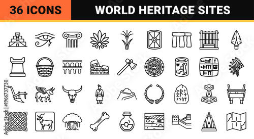 Ancient History and Archaeology Research Line Art Graphics. minimalist Monoline Geometric Outlines for Education and Museum Branding.