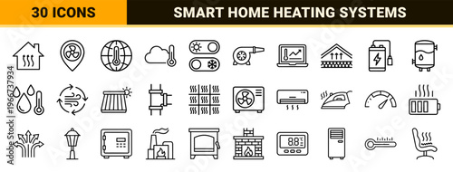 Smart Home Climate Control and Industrial Heating Systems minimalist Monoline Geometric Line Art For HVAC Engineering Software Interface