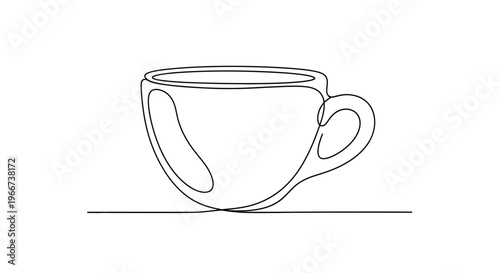 Minimalist single line drawing of a coffee cup on a saucer, elegant and simple.
