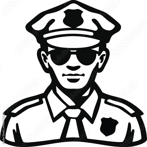 Confident Police Officer Wearing Sunglasses in Uniform Representing Law Enforcement and Authority
