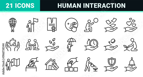 minimalist Monoline Geometric Line Art for Property Management and Human Interaction Services Featuring Clean Outline User Experience Symbols.