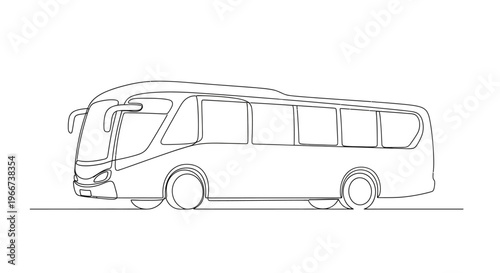Continuous Line Drawing of a Modern Coach Bus, Side View, Minimalist Style