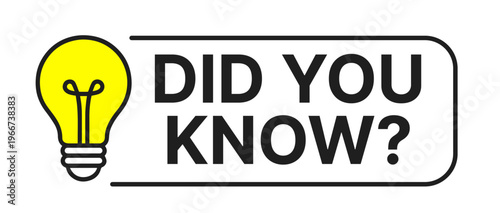 Did you know icon in a clean flat style featuring a lightbulb symbol inside a framed banner, designed to highlight interesting facts, explanations, and informative messages for educational materials