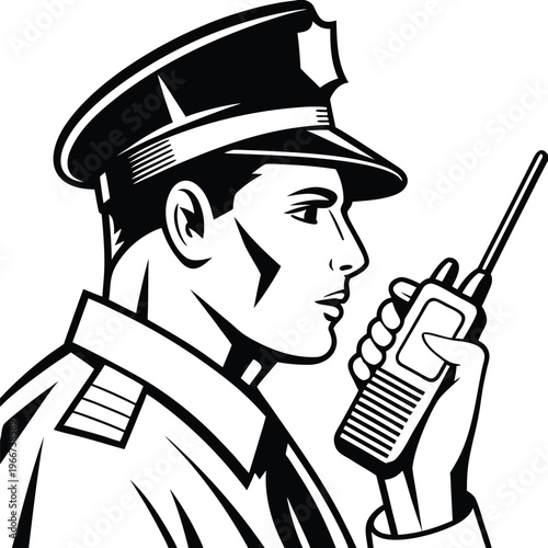 Vigilant security professional communicating important information using a portable two way radio device