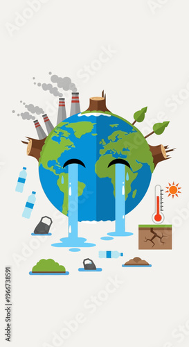 Earth with pollution and environmental damage.