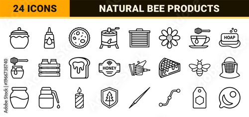 Beekeeping and Honey Production minimalist Monoline Icons. Geometric Line Art for Natural Food Packaging and Organic Apiary Branding.