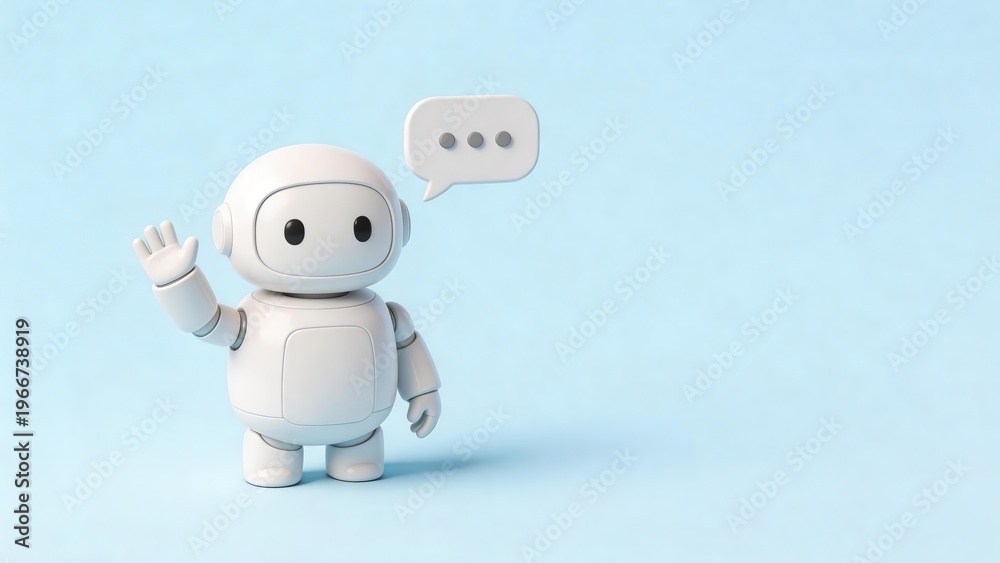 Fototapeta premium White robot waving hand with speech bubble