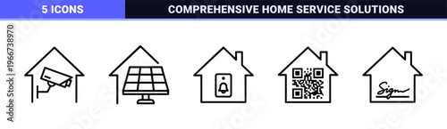 Real Estate and Property Management minimalist Geometric Line Art Outline Symbols for Modern Residential Services and Home Industry.