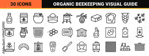 Beekeeping and Honey Production minimalist Geometric Outline Symbols for Apiary Management, Organic Food Retail, and Nature Design.