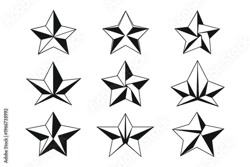 Variations of star shapes with different internal geometric configurations and shading
