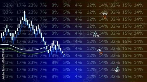 Stock Market Data Analysis Background with Falling Chart Financial Graph Decline with Percentage Data Grid Forex Trading Screen