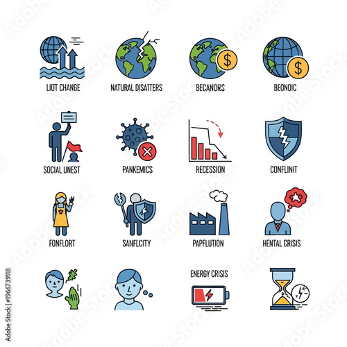 Icons Representing Various Global Crisis.