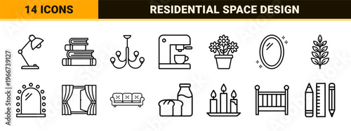 minimalist Monoline Home Interior Line Art for Real Estate Apps and Smart Home Interface Design featuring Geometric Furniture Outlines