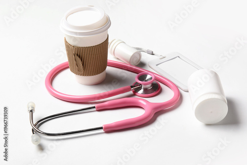 Stethoscope, coffee, badge ...