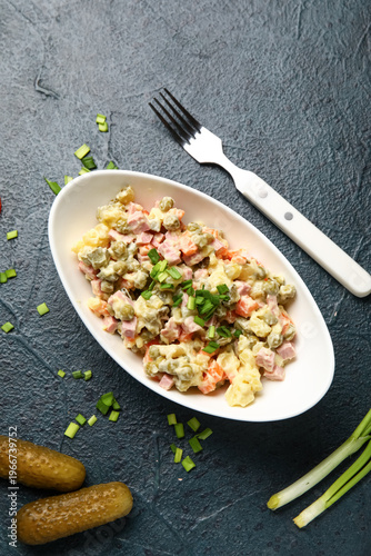 Bowl of tasty Olivier salad...