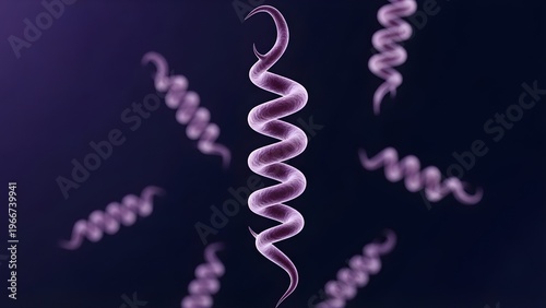 Treponema pallidum Bacteria: Scientific Visualization of Syphilis Pathogen, Microbiology Concept: Detailed Structure of Spiral-Shaped Pathogenic Bacteria