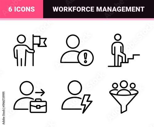 Human Resources and Corporate Recruitment Line Art: minimalist Monoline Icons for Talent Management, Workforce Logistics, and Hiring.