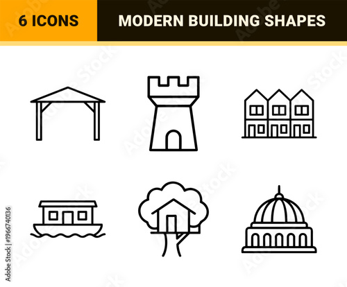 Residential Architecture and Real Estate Geometric Line Art; minimalist Monoline Home and Building Property Outline Symbols for UI Design.
