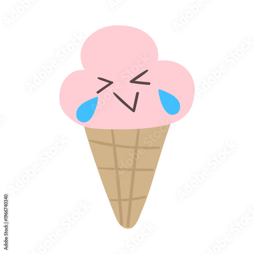 Laughing Ice cream Character Crying Tears of Joy. Hand Drawn Funny Flat Vector Illustration On White Background.