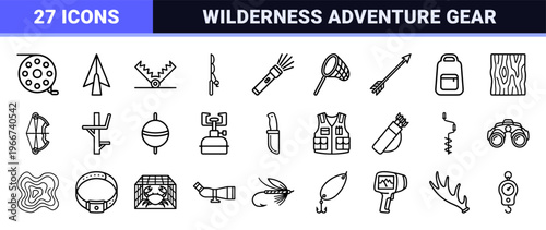 Hunting and Fishing minimalist Monoline Geometric Line Art for Outdoor Enthusiasts and Wilderness Navigation Interfaces