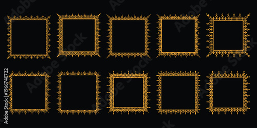 Set Ornamental Decorative Square Border Golden Vintage Frame Set Illustration